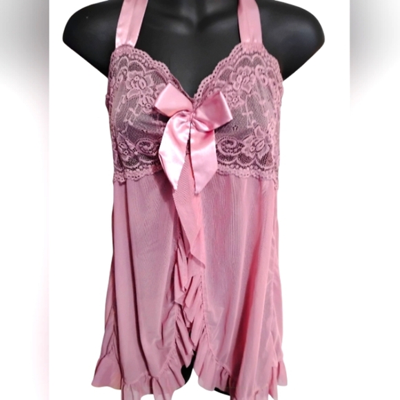 AVIDLOVE | Pink Lace Barbiecore Babydoll Lingerie | Satin Bow Sheer Nightyfairy - Picture 4 of 10